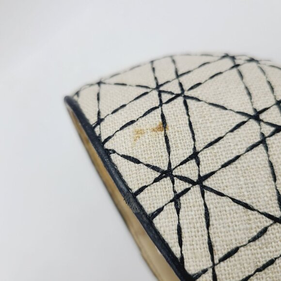 Coach And Four Beige & Black Geometric Peep-Toe Heels Size 8 Canvas 3" Stiletto - Picture 8 of 15